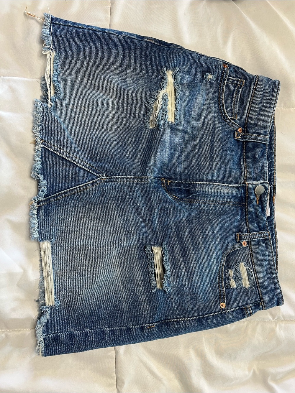 Tinseltown Distressed Denim Mini Skirt Size 9 Medium Wash Raw Hem